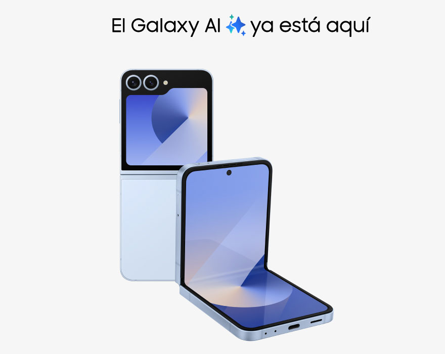 Vista frontal y trasera del Samsung Galaxy Z Flip6 azul